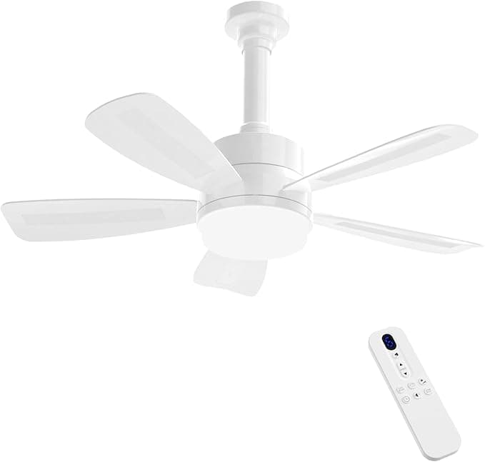 REYLAX Ventilador de Techo con Luz, 50cm E27 LED Lampara Ventilador 2000LM Regulable, 3 Temperaturas de Color, 6 Velocidades, Temporizador, Apto para Dormitorio, Cocina, 5 Aspas, Blanco