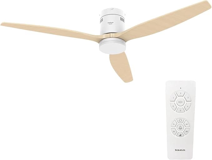 Ventilador de techo Taurus - Polar 3B Ventilador de Techo con Mando a Distancia | 30 W | Madera Natural | Madera Clara | Ultra silencioso | 3 Aspas 132 de Diámetro | Función Verano-Invierno | Temporizador | LED