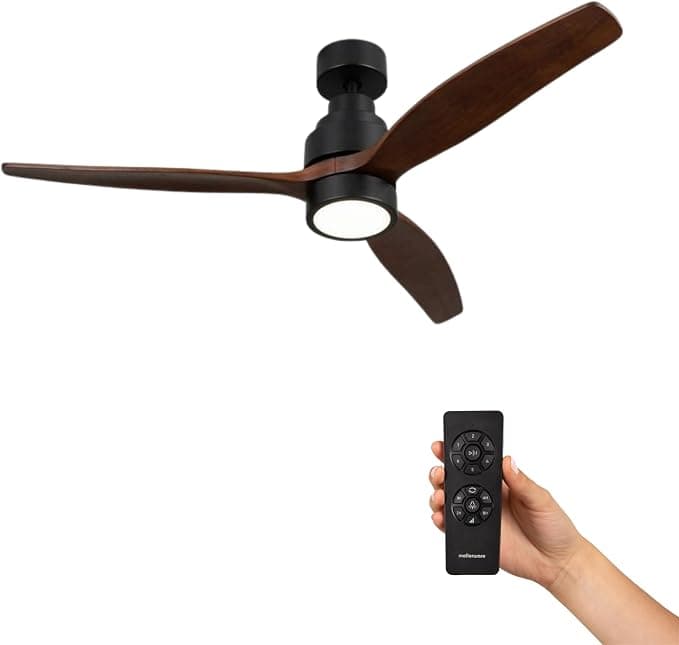 Ventilador de techo Mellerware - Ventilador de Techo Led con Mando a Distancia Brizy! | 30 W | 6 Velocidades | Ultra silencioso | Función Verano-Invierno | Temporizador | 3 Aspas | 132 de Diámetro | Motor DC | Dark Wood