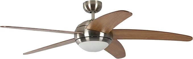 Ventilador de techo Pepeo Ventilador de techo Melton con iluminación y mando a distancia, carcasa de níquel, hoja color miel - arce, 132 cm, para habitaciones de hasta 25 m²