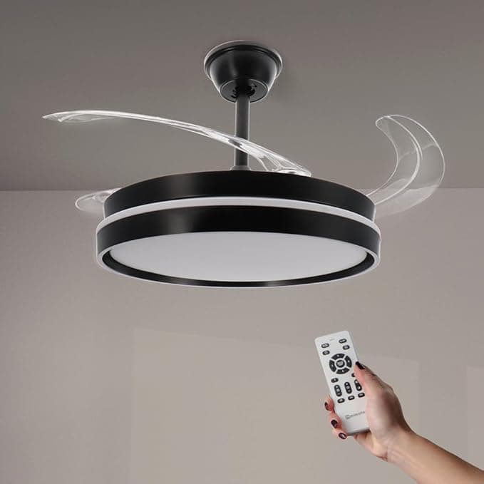 M mimotec - Ventilador de Techo con luz Led Black Afar, Mando a Distancia, Motor DC, 6 velocidades, Silencioso, Aspas retráctiles, función verano-invierno, temporizador, CCT