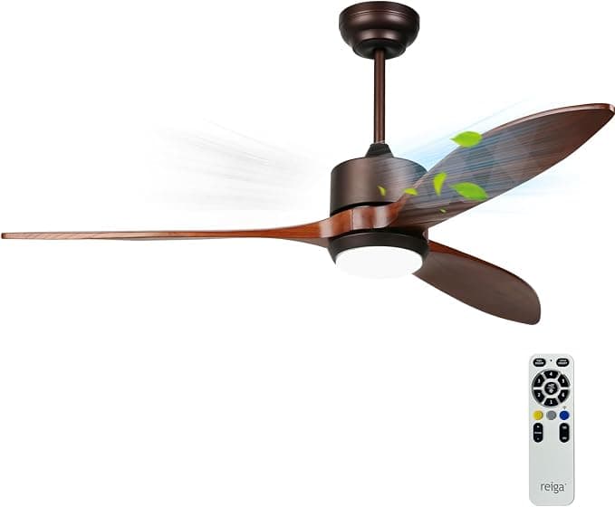 Ventilador de techo reiga Ventilador de techo 132 cm en nogal con luz, telecomando, motor DC silencioso y purificador de aire integrado con pastillas de carbono de coco para el hogar