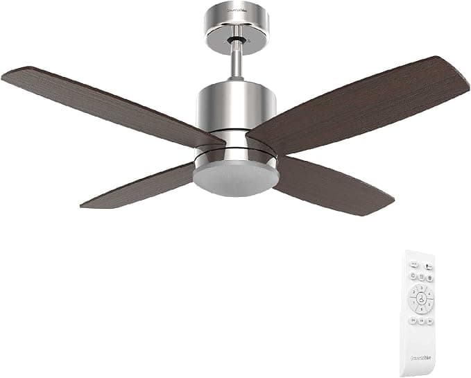 Ventilador de techo UNIVERSALBLUE Ventilador de techo con luz LED | Color inox | Ventilador silencioso con Motor DC | Mando a Distancia | 4 Aspas | Diámetro 132 cm | Temporizador | 6 Velocidades |