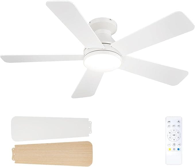 Passky Ventilador de techo de 107 cm con iluminación y mando a distancia, motor de CC silencioso, 6 velocidades, luz LED regulable, 3 temperaturas de color, color blanco