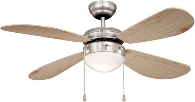 Ventilador de techo AireRyder Classic Ventilador de techo con iluminación, carcasa de níquel, aspas color pino, 105 cm