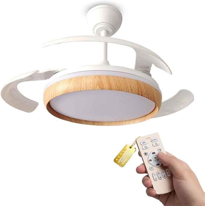 Ventilador de Techo con Luz LED, 106 cm, Motor DC 30W Silencioso, 6 Velocidades con Mando, 3 Colores 3000K-6500K Regulable, Función Verano/Invierno, Diseño Moderno Blanco Madera