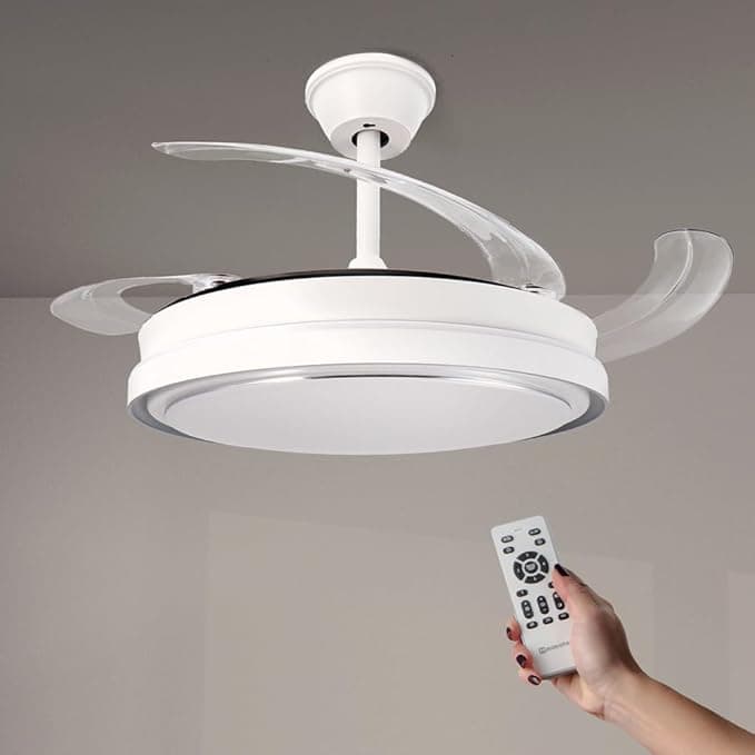 M mimotec Ventilador de Techo White Hood 70W con Luz LED Regulable CCT, Motor DC 30W Bajo Consumo + LED 40W, 6 Velocidades, Silencioso, 4 Aspas Desplegables, Verano/Invierno, Temporizador, Mando