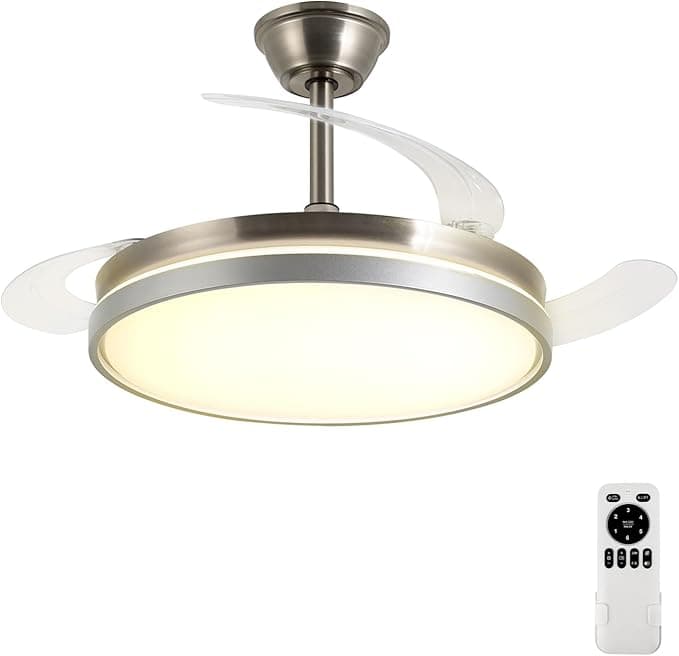 Ventilador de Techo con Luz LED 60W, con Mando a Distancia, Ø42in, 6 velocidades, temporizador, aspas retráctiles, 3 temperaturas de luz, función verano-invierno, 5600LM,Gris minimalista moderno