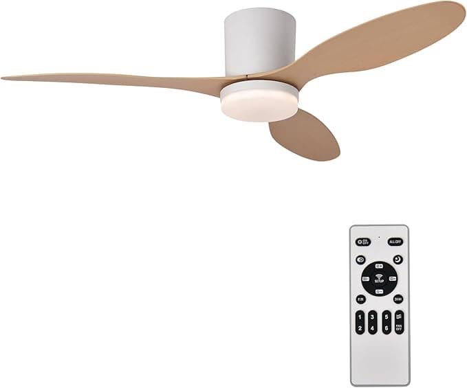 Ventilador de techo Ventilador de Techo con Luz y Mando a Distancia 106cm (42"), Motor DC Silencioso, 3 Aspas de ABS con Efecto Madera, Luz LED Regulable, Bajo Consumo para Dormitorio y Salón(Madera Clara)