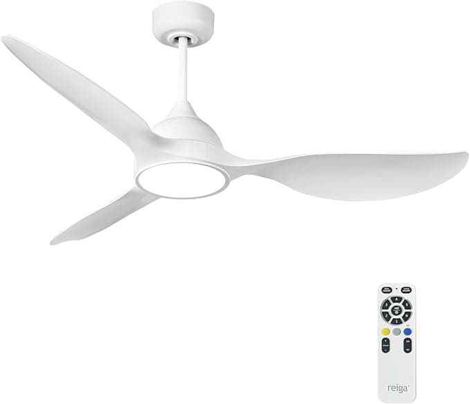 Ventilador de techo reiga Ventilador de Techo Blanco con Luz y Mando a Distancia 132 cm, Ventilador de Techo Silencioso 3 Aspas Interior, Motor DC Reversible para Dormitorio y Salón