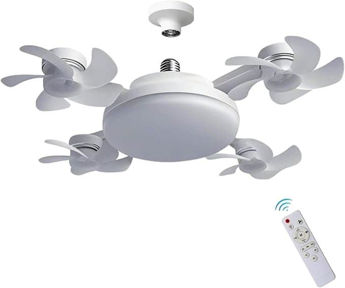 Ventilador de techo Ventilador de Techo con Luz LED Silencioso, 3 Velocidades y Aspas Retráctiles, Lámpara de Techo con Ventilador para Dormitorio, Salón, Oficina | Diseño Moderno, Control Remoto (Blanco, 4 cabezas)