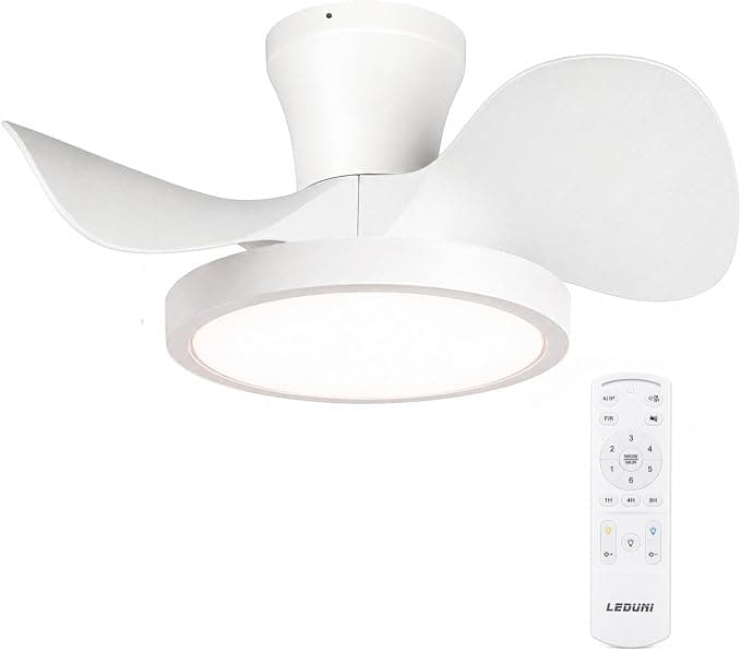 Ventilador de techo LEDUNI Ventilador de techo con luz LED 20W, motor DC 35W silencioso,ahorro energia y gran volumen de air, mando a distancia para cocina, dormitorio, comedor, patio Modos (Invierno/Verano) (Blanco)