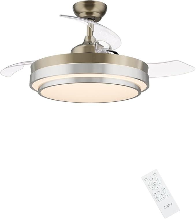 Ventilador de techo CJOY Ventilador de Techo con Luz Regulable,107cm Ventilador Techo Aspas Retráctiles Silencioso con Mando, Memoria 3 CCT, 6 Velocidades Reversible, Temporizador, Lampara Ventilador Techo Dormitorio