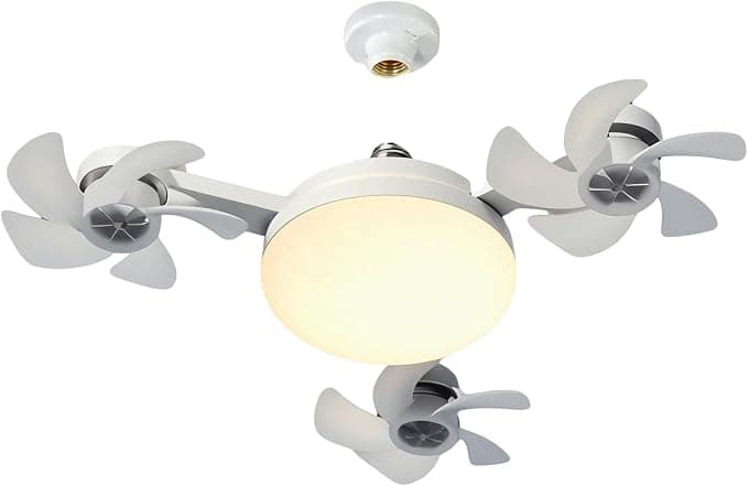 Ventilador de techo Ventilador de Techo con Luz LED Silencioso, 3 Velocidades y Aspas Retráctiles, Lámpara de Techo con Ventilador para Dormitorio, Salón, Oficina | Diseño Moderno, Control Remoto (Blanco, 3 cabezas)