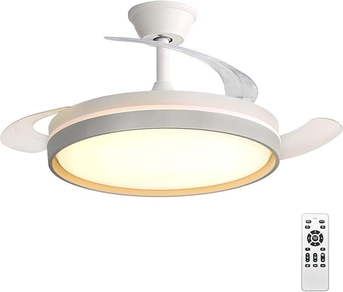 Ventilador de Techo con Luz LED 60W, con Mando a Distancia, Ø42in, temporizador, 6 velocidades, aspas retráctiles, 3 temperaturas de luz, función verano-invierno, 5600LM,Blanco minimalista moderno