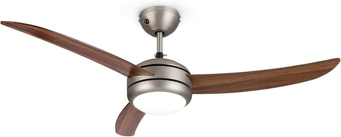 Ventilador de techo Klarstein El Paso - Ventilador de techo 2 en 1: ventilador y lámpara de techo, diámetro: 132 cm, 3 asas, caudal de aire: 10.344 m³/h, 3 velocidades, efecto roble oscuro