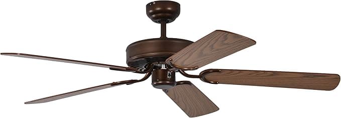 Ventilador de techo Pepeo Potkuri ventilador de techo sin luz, carcasa de bronce viejo, aspas reversibles color roble con insertos de ratán, 132 cm, para habitaciones de hasta 25 m²
