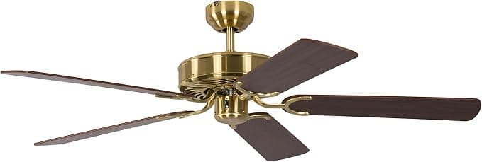 Ventilador de techo Ventilador de techo de latón Potkuri con palas reversibles nuez/nuez con incrustación de ratán, 132cm por Pepeo