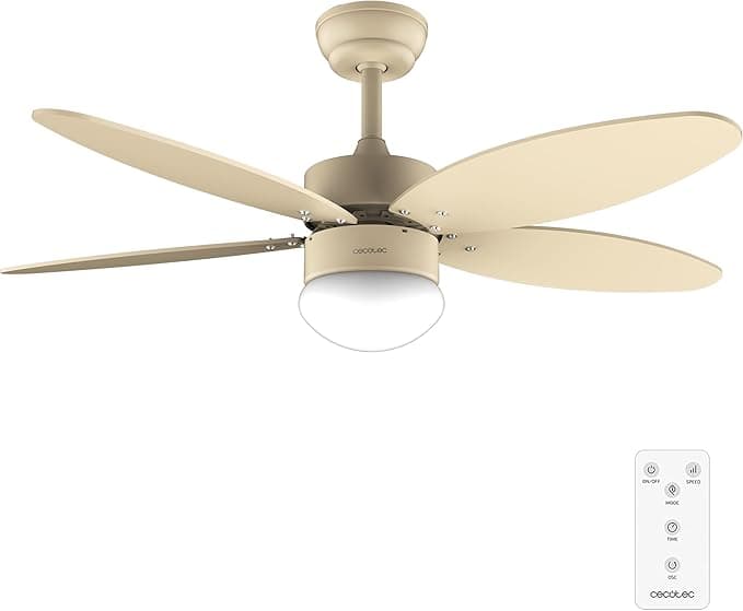 Ventilador de techo Cecotec Ventilador de Techo con Luz EnergySilence Aero 4260 Full SunLight de 40 W con motor DC y 42” con luz LED, Mando a distancia, Temporizador, 6 Velocidades y 5 Aspas Reversibles