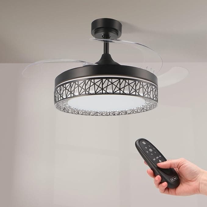 Ventilador de techo M mimotec- Black Aqua 66W Led Ceiling Fan with light, Remote control, Low consumption, DC 30W motor+36W LED Light, 6 speeds, Quiet, 4 foldable blades, summer-winter, timer