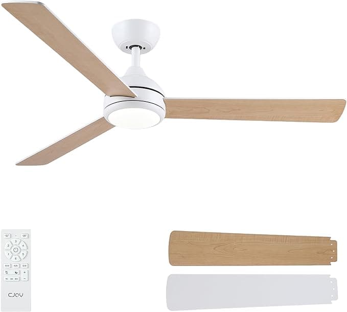CJOY Ventilador de Techo con luz 132 cm, Blanco Ventilador de Techo con Luz y Mando, 6 Velocidades, Memoria 3 CCT, Regulables, Silencioso Reversibles CC, Temporizador, Modo Sleep Para Dormitorio