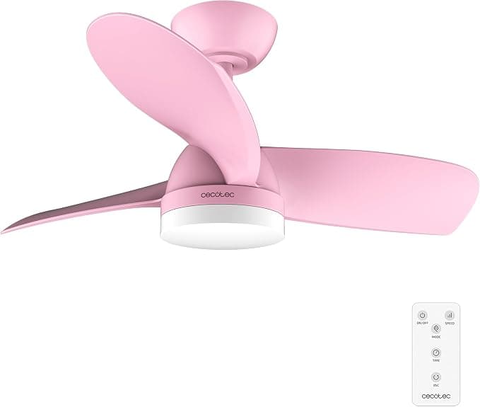 Ventilador de techo Cecotec Ventilador de Techo con Luz EnergySilence Aero 3050 Pink. 35 W, Motor DC, Diámetro 36” con luz LED, Mando a distancia, Temporizador, 6 Velocidades y 3 Aspas