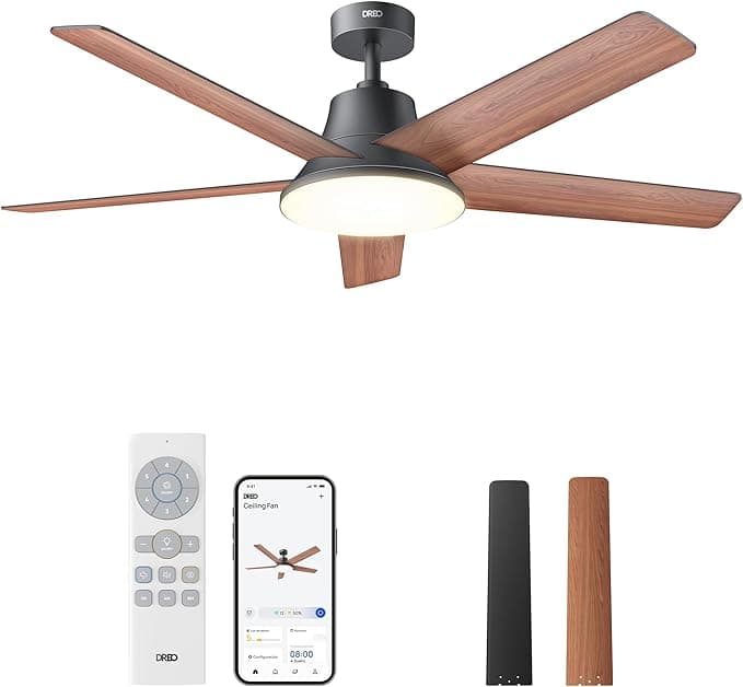 Ventilador de techo Dreo ventilador techo inteligente de 132 cm con luz LED regulable, 12 velocidades, 3 modos, temporizador de 12h, motor DC silencioso, control por control remoto/APP/Alexa, negro para interiores