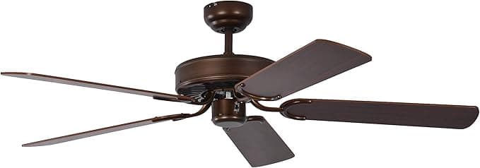 Ventilador de techo Pepeo Potkuri ventilador de techo sin luz, carcasa de bronce viejo, aspas reversibles color caoba con insertos de ratán, 132 cm, para habitaciones de hasta 25 m²