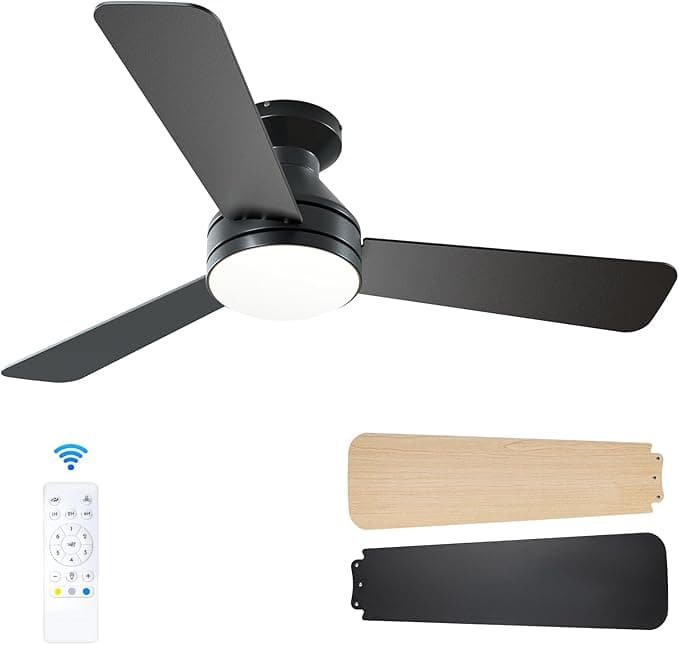 Passky Ventilador de Techo con Luz Silencioso 107cm | Mando a Distancia | Motor DC | 3 Temperaturas Luz Regulables | Función Verano-Invierno | 6 Velocidades | Temporizador | Interior/Exterior | Negro