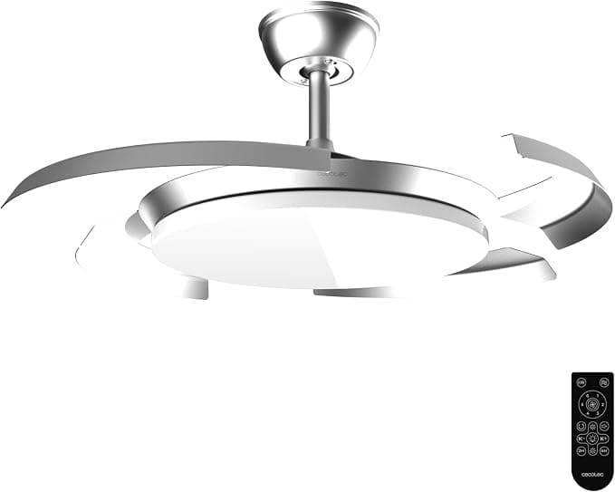 Ventilador de techo Cecotec Ventilador de Techo con Luz con Aspas Retráctiles EnergySilence Aero 4500 Puzzle Invisible Silver. 30W, Motor DC, Diámetro 42", Luz LED, Mando, Temporizador, Función Verano/Invierno