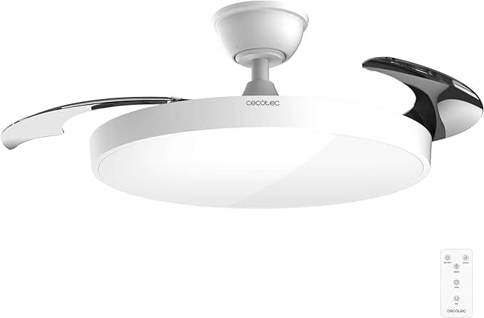 Ventilador de techo Cecotec Ventilador de Techo con Luz con Aspas Retráctiles EnergySilence Aero 300 Air Invisible. 30W, Motor DC, Mando a Distancia, 6 Velocidades, Temporizador 4h, Función Winter-Summer