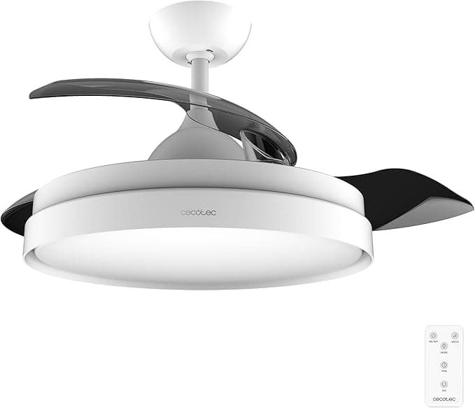 Ventilador de techo Cecotec Ventilador de Techo con Luz Energysilence Aero 4300 Invisible White. 35W, 6 Velocidades, Aspas Retráctiles, Mando a Distancia, Temporizador, Luz Led Integrada, Intensidad Lumínica Regulable