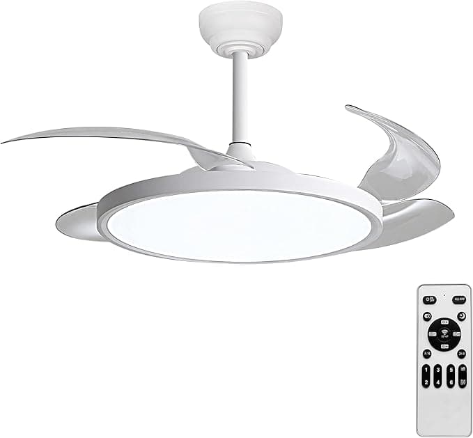 Ventilador de techo LEDUNI Ventilador con Luz Lámpara LED 60W Motor DC 6900lm, Ultra Silencioso con Mando a Distancia, funcion Verano e Invierno (Blanco Mate)