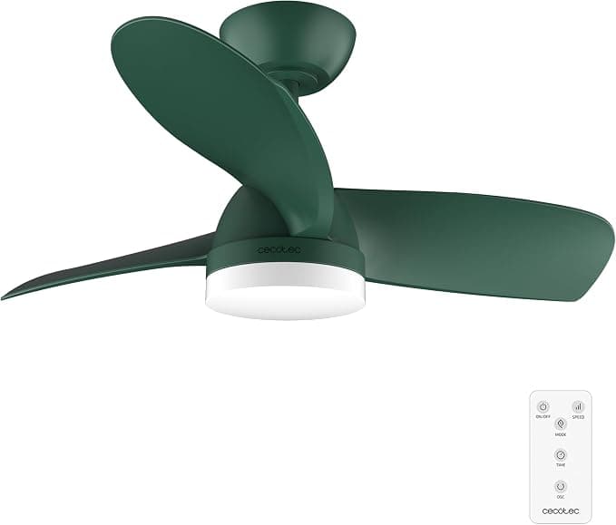 Ventilador de techo Cecotec Ventilador de Techo con Luz EnergySilence Aero 3050 Mint. 35 W, Motor DC, Diámetro 36” con luz LED, Mando a distancia, Temporizador, 6 velocidades y 3 Aspas