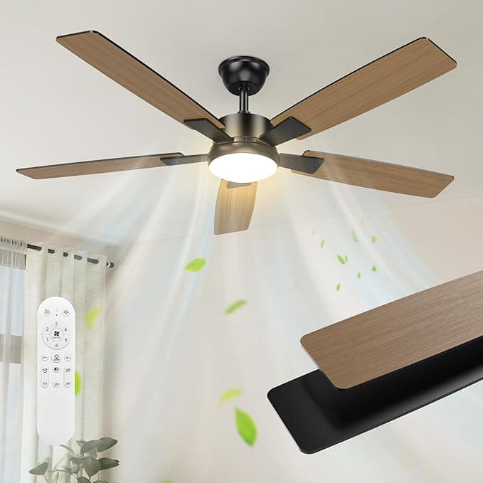Ventilador de techo 2 Colores Aspas Reversibles Ventilador de Techo con Luz Silencioso, 132cm Regulable Lampara Ventilador Techo Grande con Mando y Motor DC Reversible para Salon Dormitorio Exterior Terraza