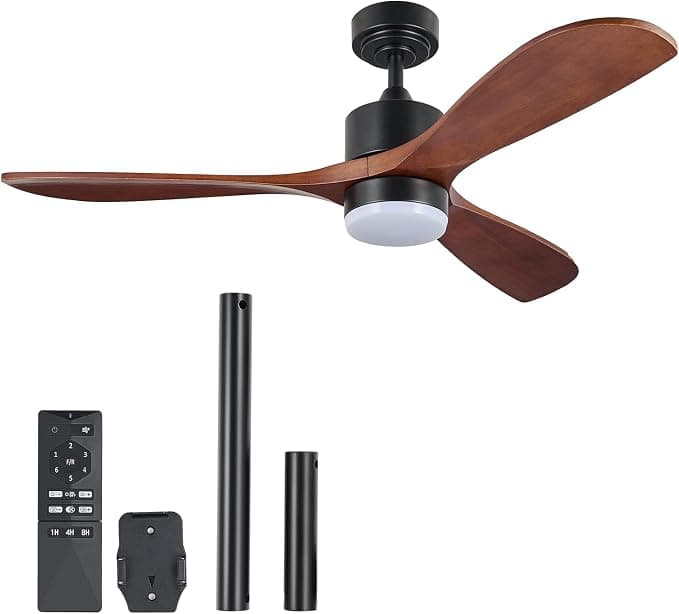 Ventilador de techo VONLUCE Ventilador de Techo con Luz y Mando a Distancia, 132 cm, 3 Aspas, Motor DC Reversible Silencioso de 6 Velocidades, Ventilador de Techo para Estudio, Patio, Madera Oscura