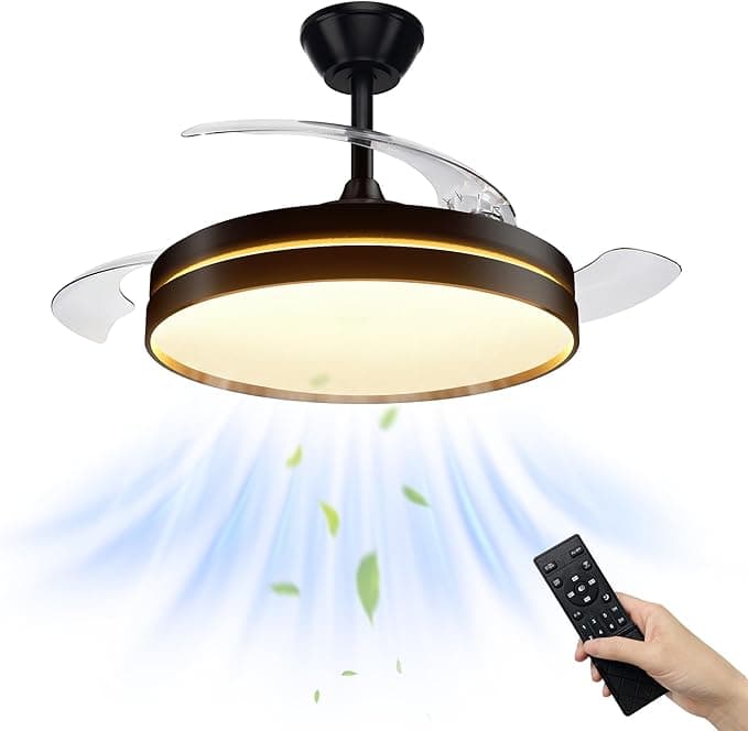 Ventilador de techo NIORSUN Ventilador de techo con luz,42" (106cm) Ventilador de techo,3 tonalidades, aspas desplegables, 40w 6 velocidades, APP&control remoto, Función Verano-Invierno,Negro
