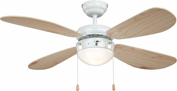 Ventilador de techo AireRyder Classic Ventilador de techo con iluminación, carcasa blanco, aspas color pino, 105 cm