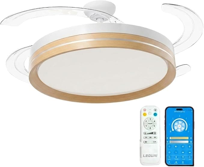 Ventilador de techo LEDUNI Ventilador con Luz LED con mando+APP, Motor DC +Luz LED, 66W