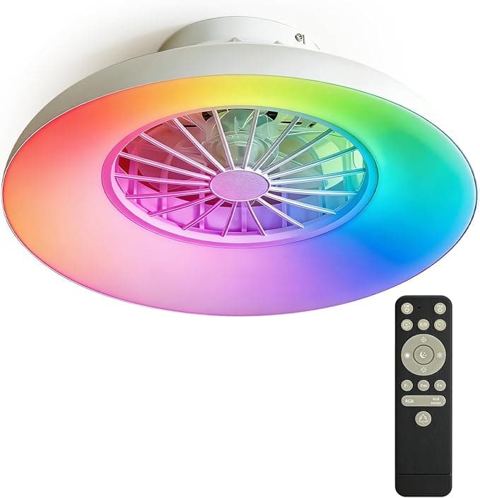 Ventilador de techo Ventilador de Techo con luz Silencioso Motor DC RGB CCT Regulable 48.5CM LED Temporizador Lámpara Ventilador de Techo con Mando a distancia 5 Velocidades Temporizador Memoria
