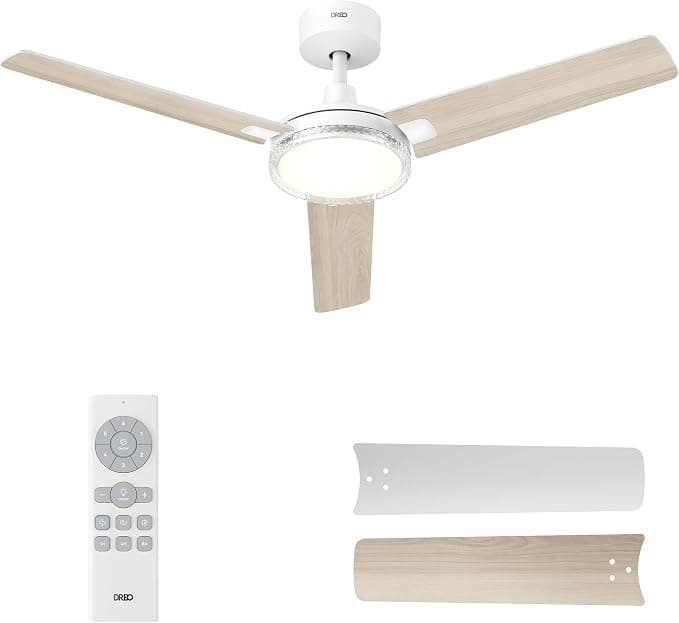 Ventilador de techo DREO ventilador de techo con luz y control remoto 132 cm, ventilador blanco, 5 temperaturas de color CCT, LED regulable en 6 niveles, 6 velocidades, motor CC reversible silencioso, temporizador 1/4/8h
