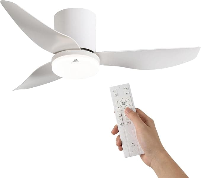 Ventilador de techo WOOX Ventilador de Techo con Luz, 86 cm (34") Ventilador Blanco Moderno, LED Regulable 3000K-6000K con Mando a Distancia, Reversible, 6 Velocidades, Silencioso para Dormitorio y Salón