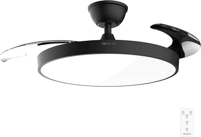 Ventilador de techo Cecotec Ventilador de Techo con Luz con Aspas Retráctiles EnergySilence Aero 300 Air Invisible Black. 30W, Motor DC, Mando a Distancia, 6 Velocidades, Temporizador 4h, Función Winter-Summer