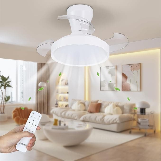 Ventilador de techo activeallbrite Ventilador de techo con luz, Motor DC, 38W, 6 Velocidades, Aspas retráctiles, 3000K-6500K, Función Verano-Invierno, Temporizador, Ø55CM.