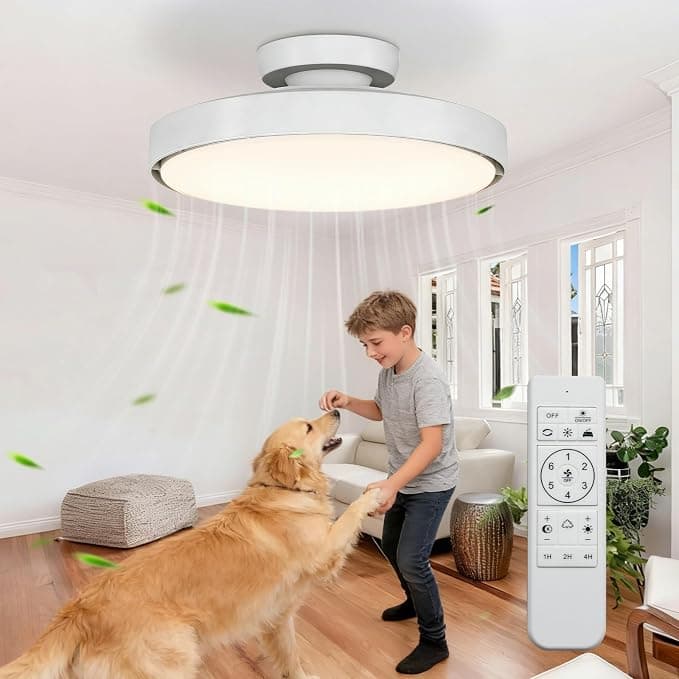 Ventilador de techo Silencioso Sin Aspas Ventilador de Techo 56W Motor DC 24W 3000K-6500K Regulable Temporizador Lámpara Ventilador de Techo y Mando a Distancia 6 Velocidades Temporizador Memoria