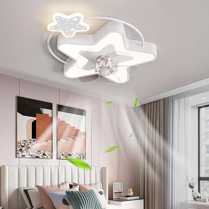 Ventilador de techo LED Lampara Ventilador Techo Niños Estrella Y Mando A Distancia Silencioso Luz Ventilador Techo Smart Regulable 6 Velocidades Ventilador De Techo Con Luz Moderno 40W Dormitorio 5 Palas