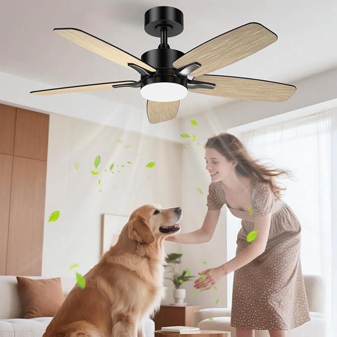 Ventilador de techo Airwit 106cm Silencioso Ventilador de Techo con Luz Doble Cara Aspas, LED Lampara Ventilador Techo con Mando a Distancia y Reversible Motor DC para Dormitorio Salon, 6 Velocidades