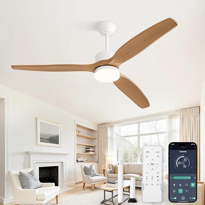 Ventilador de techo ZMISHIBO Ventilador de Techo con Luz 132cm,3 Aspas ABS Efecto Madera,Motor DC Silencioso,3CCT 3000K-6000K,6 Velocidades,Inversión Verano/Invierno, Control APP y Mando,Temporizador2/4H