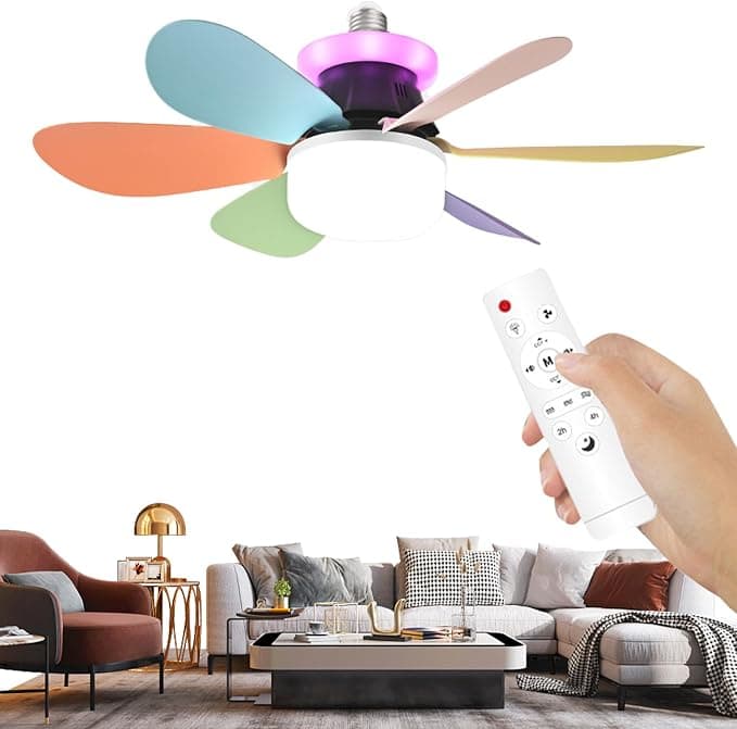 Ventilador de techo Ventilador de techo LED con luces, ventilador de techo inteligente, lámpara de silencio, lámpara extraíble, luz negativa, 52x18.5cm, para niños, niños, niñas, habitación