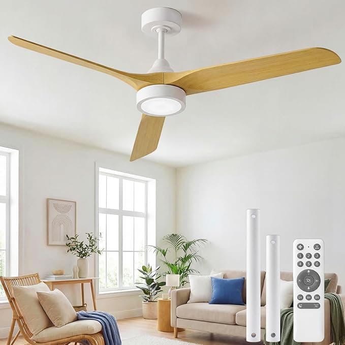 Ventilador de techo Ateroll Ventilador de Techo con Luz Silencioso, 132cm ABS Ventilador Techo con Luz y Mando a Distancia, Velocidades, Temporizador, Función Verano-invierno, para Dormitorio Salón Exterior Terraza